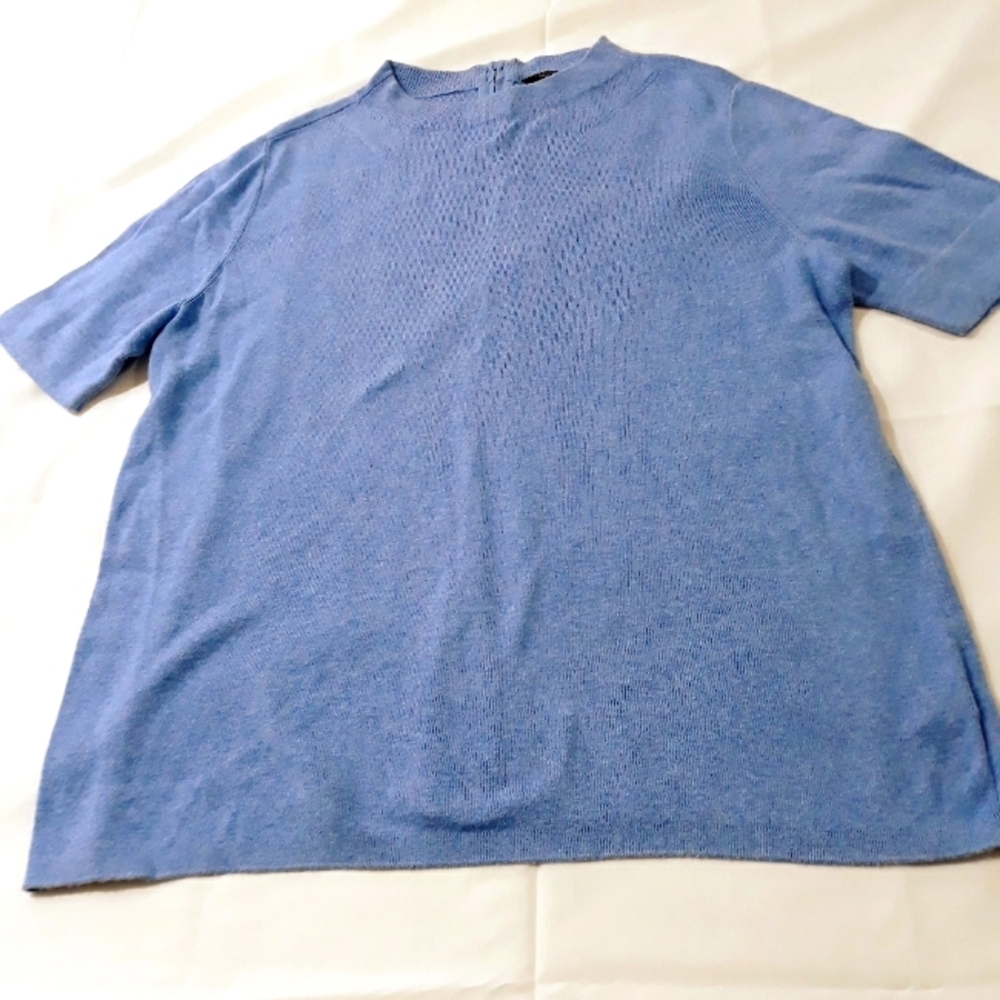 Talbots Blue Knit Top Short Sleeve Cotton Blend with Back Zipper Plus Size 1X